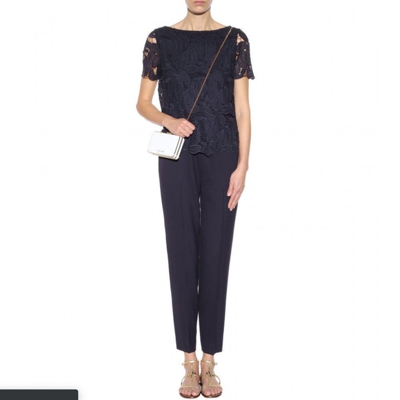 NWT $495 Tory Burch Lace Bodice Jumpsuit Navy‎ Blue [SZ 12 ] - Picture 2 of 12